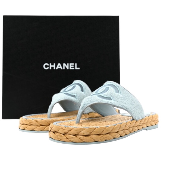 CHANEL Thong Slides Espadrilles Sandal Size 37 NEW - Picture 3 of 16